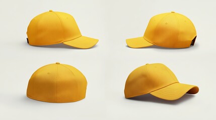 Wall Mural - collection of yellow Baseball Cap in Angles View Front and Back Mockup 