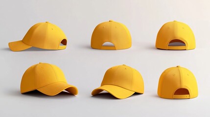 Wall Mural - collection of yellow Baseball Cap in Angles View Front and Back Mockup 