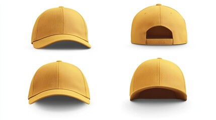 Wall Mural - collection of yellow Baseball Cap in Angles View Front and Back Mockup 