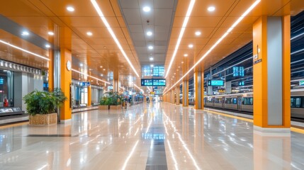 Aufkleber - Modern Train Station Interior with Bright Lighting