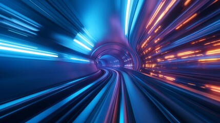 Fototapete - Futuristic Tunnel with Bright LED Lights