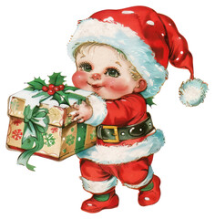 Canvas Print - PNG Santa Claus carry a gift box baby character santa.