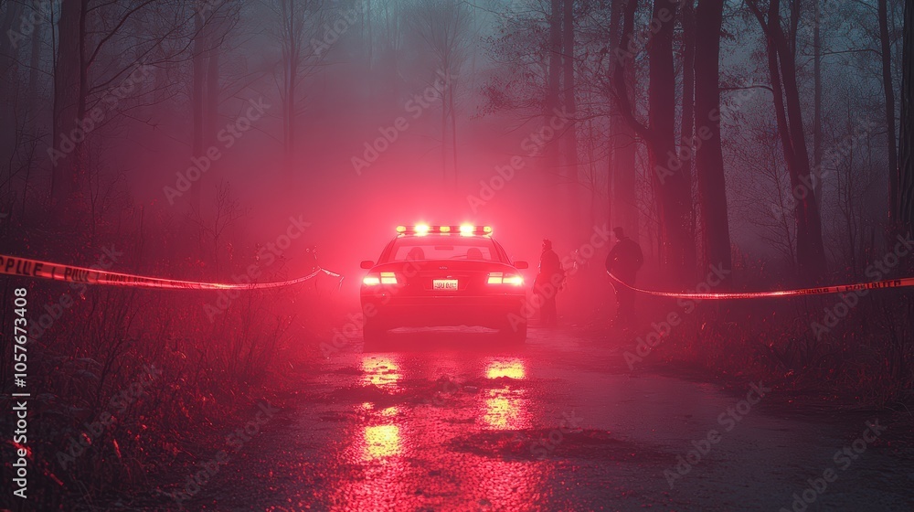 crime scene cordoned off by police tape, with officers examining the ...