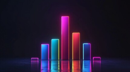 Fototapete - Colorful Neon Bar Graph on Dark Background