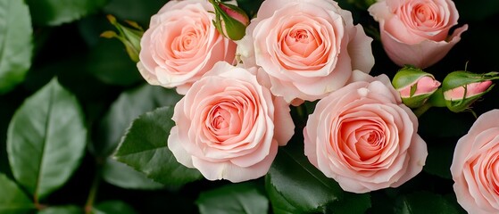 Aufkleber - Soft and Romantic Pink Roses in Full Bloom Against a Gentle Dreamy Light   Elegant Floral Background with Delicate Petals and Serene Ambiance