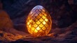 © AnyPic289 - A glowing, scaled dragon egg rests on a textured surface, emanating warmth and intrigue in a dimly lit environment.
