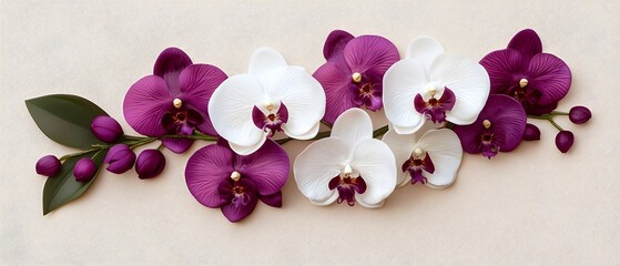 Aufkleber - Softly lit orchid flowers in shades of purple and white blooming against a neutral minimalist background  This serene calming image evokes a sense of tranquility and natural beauty