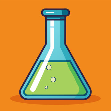 A colorful illustration of a beaker filled with green liquid, perfect for adding a touch of science to your designs. This fun and playful graphic is ideal for educational materials.