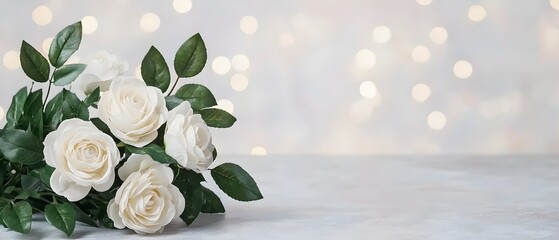 Aufkleber - Beautifully Arranged White Roses with Delicate Petals and Soft Blurred Background Creating a Serene and Romantic Atmosphere
