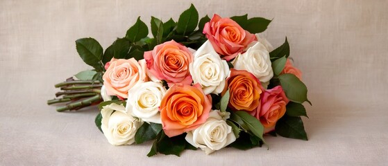 Aufkleber - Stunning floral bouquet featuring roses in various soft hues artfully arranged with delicate lighting creating a romantic and elegant composition