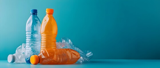 Poster - Close up view of plastic bottles being crushed and compacted at a recycling processing plant highlighting the waste management and sustainability efforts in the circular economy
