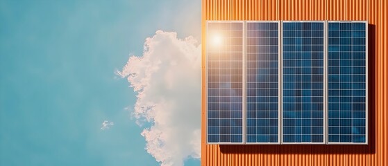 Poster - Rooftop solar panels installed on a residential or commercial building capturing renewable energy from the sunlit blue sky background  Concept of sustainable