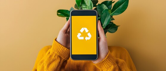 Poster - Person using a mobile recycling app to locate nearby eco friendly disposal and recycling points in the city promoting sustainable waste management and environmental conservation