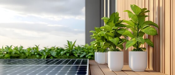 Poster - Sustainable Urban Rooftop Garden with Integrated Solar Panels   Eco friendly Architecture Featuring Renewable Energy and Greenery in a Modern City Landscape