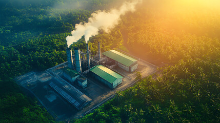 Aerial view of biofuel plant, sustainable energy, eco-friendly processing