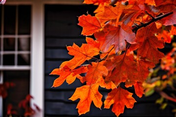 autumn leaves a close up of a house with autumn leaves showcasin