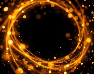 Vibrant Golden Bokeh Swirl on Black Background - Festive Energy with Depth and Elegance