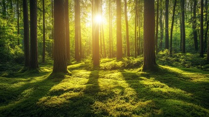 Wall Mural - A forest with trees and grass in the foreground