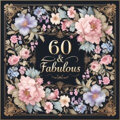 Elegant floral design celebrating turning 60 with blooms and a joyful message.