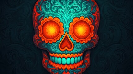 Vibrant Neon Sugar Skull Art Design