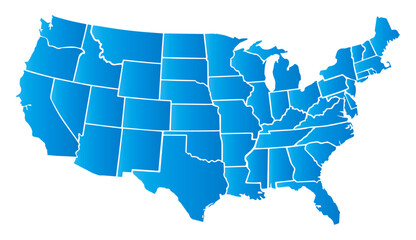 USA map in blue, isolated on transparent or white background. Editable and detailed map of the United States with outlined administrative divisions. Vector illustration.