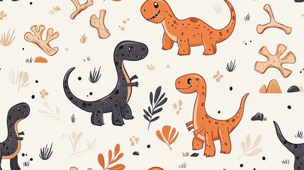 seamless pattern design Colorful dinosaur pattern on a light background.