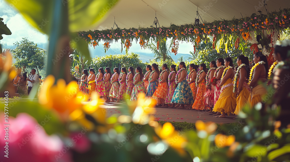Hula Week Hula Festival, a large stage in the middle of the open air with hula ...