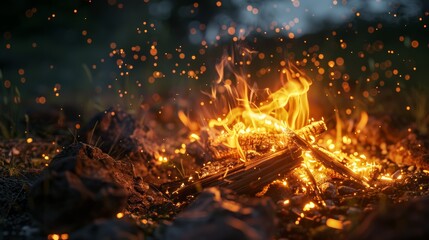 Aufkleber - Close-up shot of campfire flames illuminating surrounding area