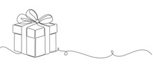 One line drawing of gift box. Wrapped surprise package for christmas or birthday party .Party and celebration. Gift box line art outline vector illustration