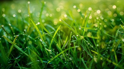 Aufkleber - Early morning dew on a bed of green grass