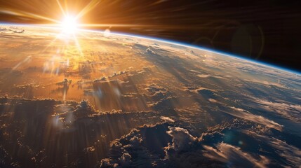 Fototapete - Early morning sunlight spreading over Earth's surface from space
