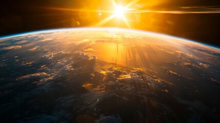Poster - Golden sunlight emerging over Earth creating a stunning silhouette