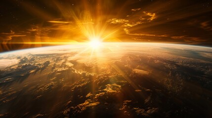 Poster - Golden sunlight emerging over Earth creating a stunning silhouette