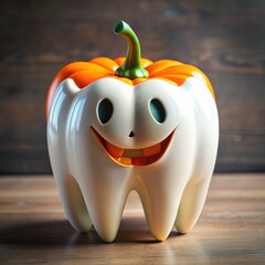 Halloween tooth decoration featuring a cheerful pumpkin design for festive fun