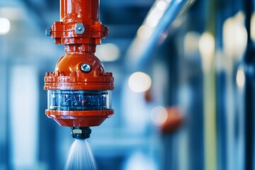 Industrial safety: close-up of fire sprinkler system in modern facility