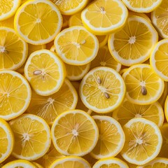 Lemon background with a simple and clean layout featuring sliced lemons arranged in a pattern, highlighting the bright yellow color and juicy interior of the fruit