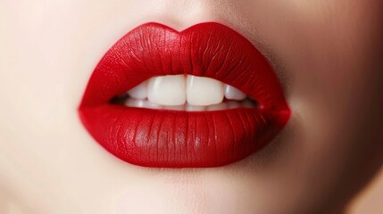 Lips with vibrant red lipstick against light skin