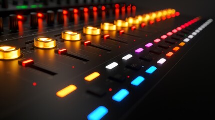Poster - Mixing console with illuminated buttons and clean background