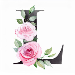 Elegant Watercolor Letter L with Roses