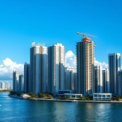 Miami skyline with luxury condominiums and luxury condominiums under construction overlooking biscayne bay Condominium 