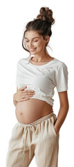 Wall Mural - PNG Happy pregnant woman touching belly