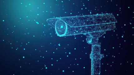Poster - Abstract polygonal security camera on blue background.