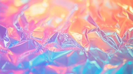 Wall Mural - abstract background with crumpled foil in vibrant pink, orange, and blue gradient.