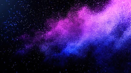 Wall Mural - abstract background with a blue and purple cloud of powder on a black background with white stars.
