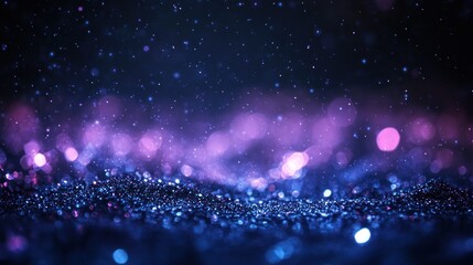 Wall Mural - Abstract background with a blue and purple glitter texture and bokeh lights.