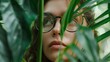 © Juan - Woman with glasses peeking through green leaves
