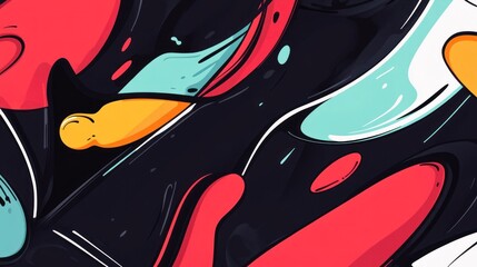 Poster - Abstract digital art with a black background and vibrant colors.
