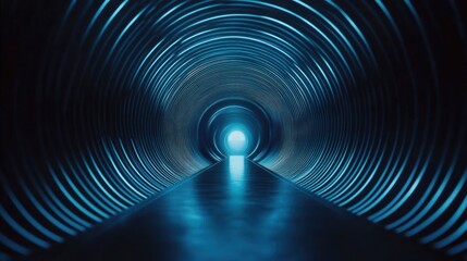 Wall Mural - an abstract tunnel with blue neon lights.