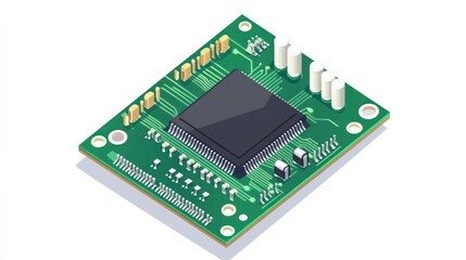 Poster - Green circuit board with a black microchip in the center.