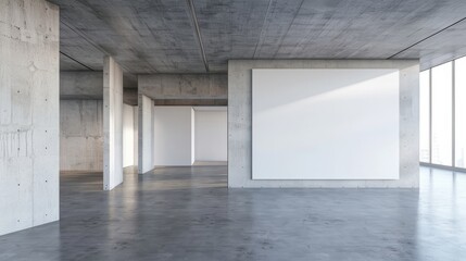 Poster - Spacious concrete office featuring a blank white wall